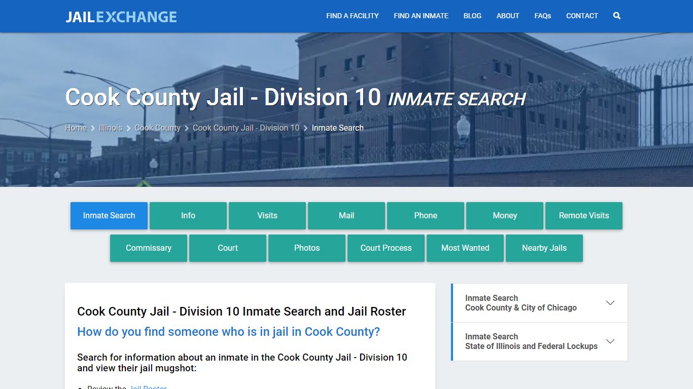 Cook County Jail - Division 10 Inmate Search - Jail Exchange