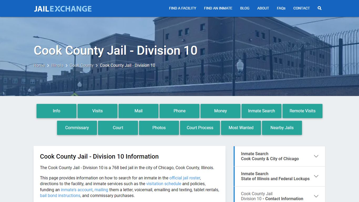 Cook County Jail - Division 10, IL Inmate Search, Information